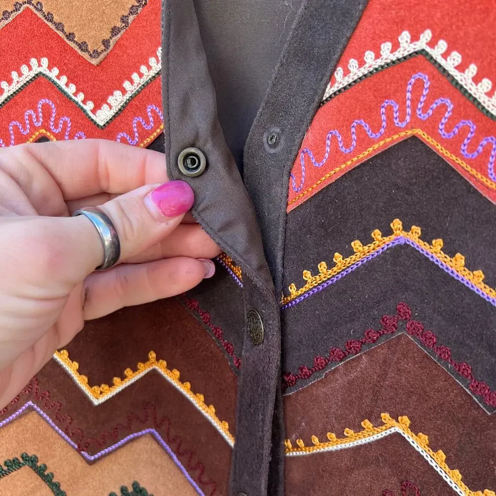 Vintage Agapo Boho southwestern sunrise sunset chevron stripe vest MEDIUM - Picture 2 of 5